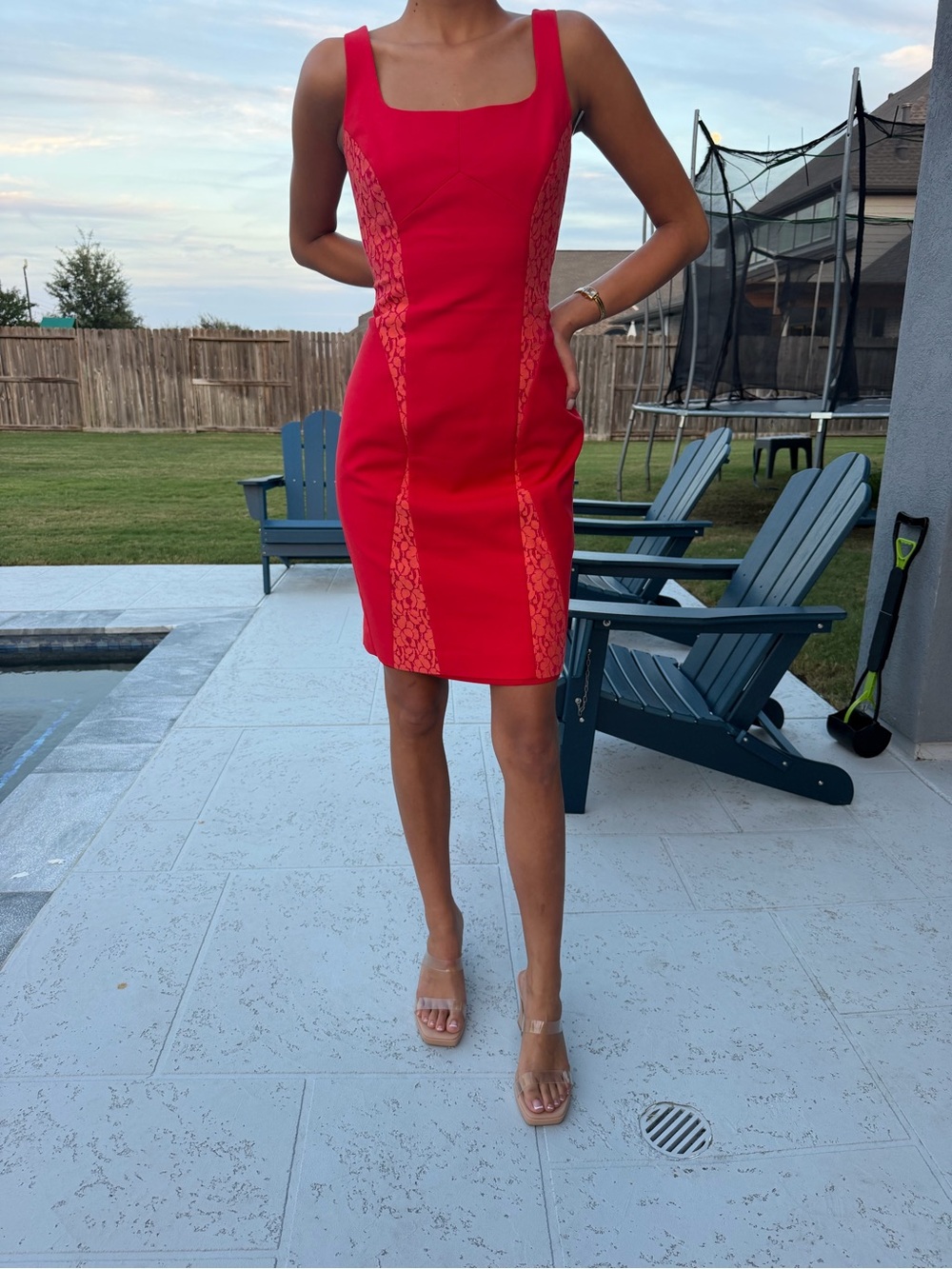 Black Halo Red Lace-Panel Sheath Midi Dress